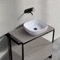 Console Sink Vanity With Ceramic Vessel Sink and Grey Oak Drawer, 35